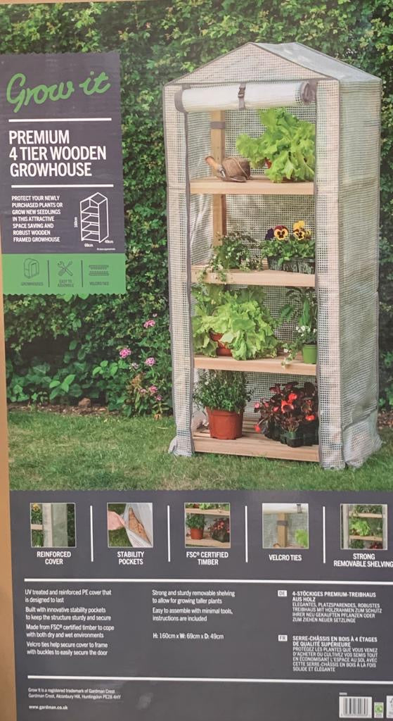 Premium 4 tier wooden greenhouse